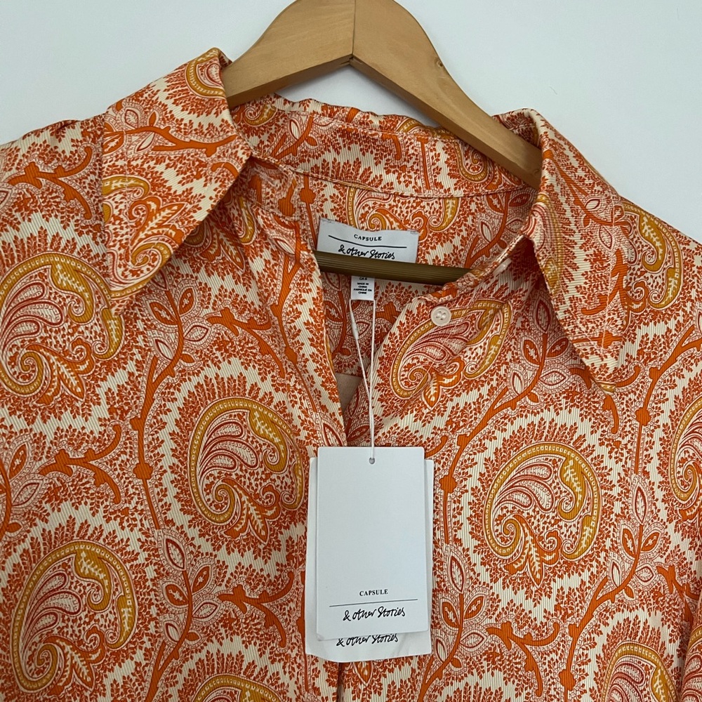 & Other Stories Capsule Collection Orange Paisley Button Down - Picture 4 of 9